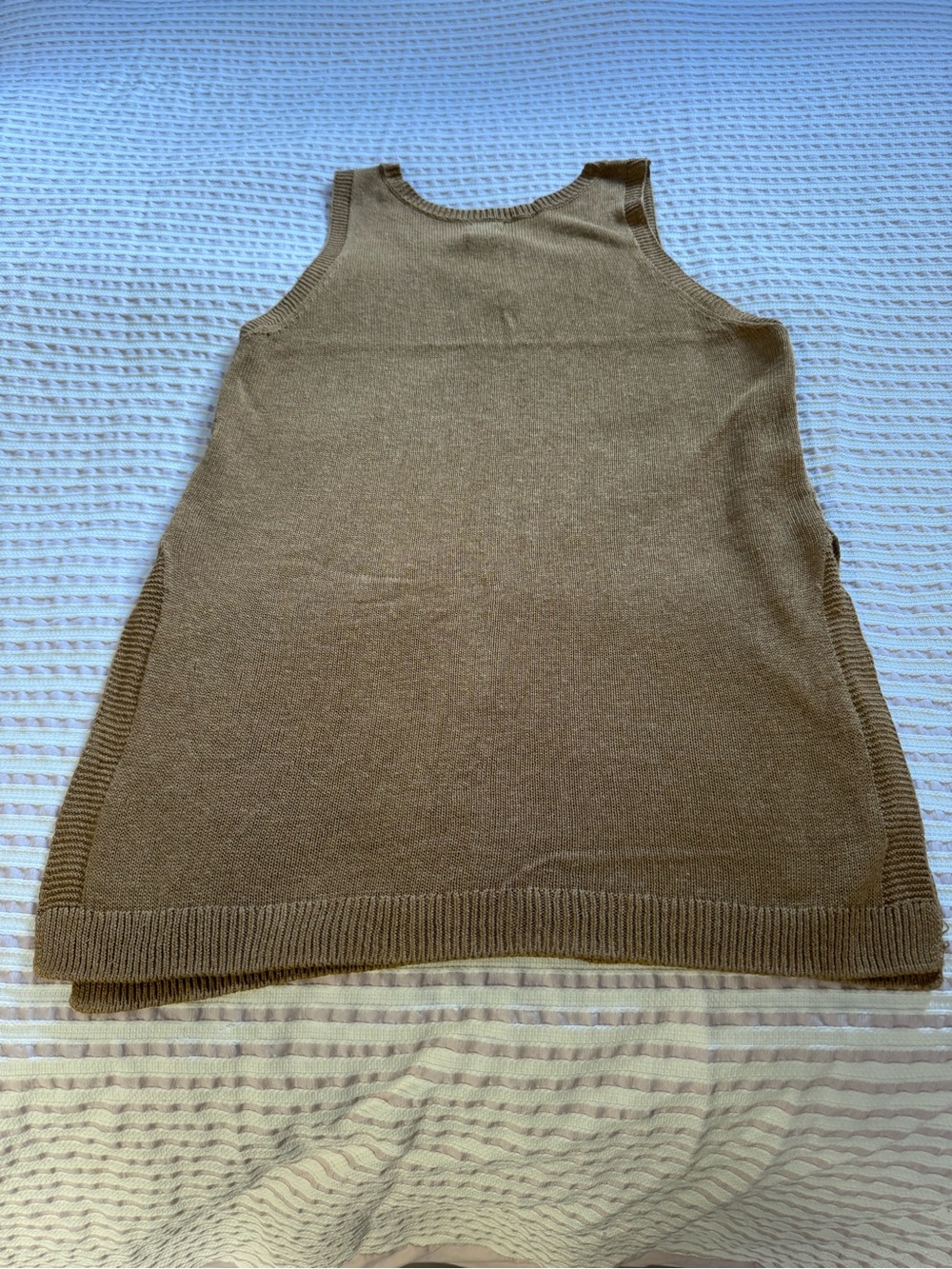 Sleeveless Knit Linen Blend B Neck Tank in Golden Brown